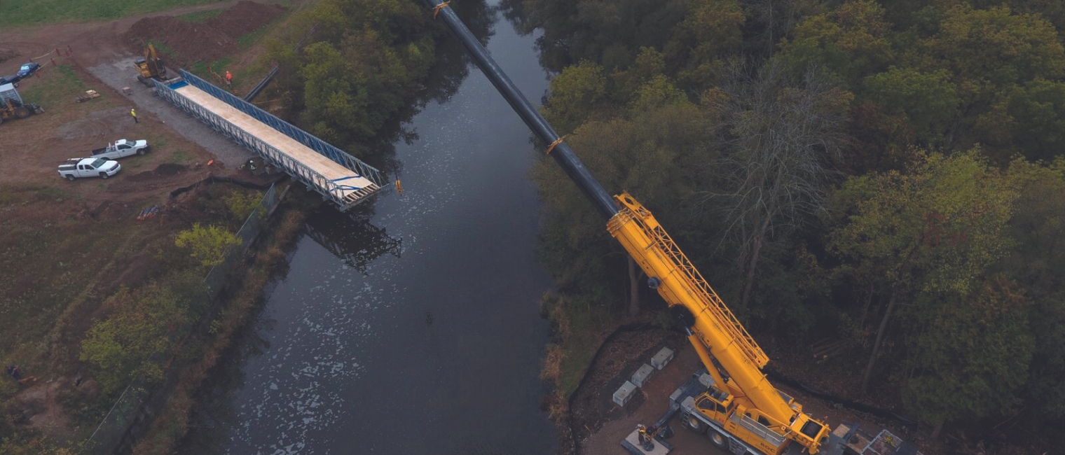 Acrow Bridge Provides an Alternative Method for Carrying Utility Pipes Across the Speed River in Cambridge, Ontario