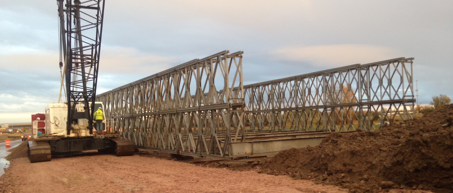 Temporary detour bridges during construction in South Dakota, USA