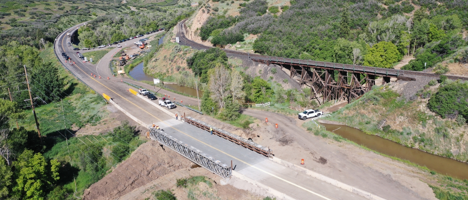 A modular steel detour bridge replaces a four-hour diversion route