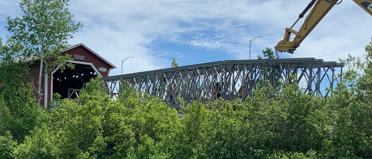 Modular system placed inside the covered Pont Perrault during renovation